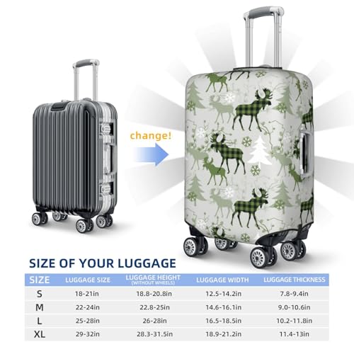 Green Plaid Moose Tree Print Luggage Cover For Suitcase,Washable Elastic Travel Suitcase Protector With Zipper Closure And Bottom Buckle – Fits 18-32" Luggage-Large4