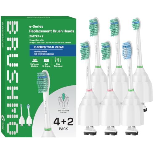 Image of Brushmo e-Series Variety Replacement Toothbrush Heads, Compatible with Philips Sonicare Screw-on Toothbrush Handles, 6 Variety Heads (Standard, Compact & Sensitive), Dupont Bristles, BM724+2, White