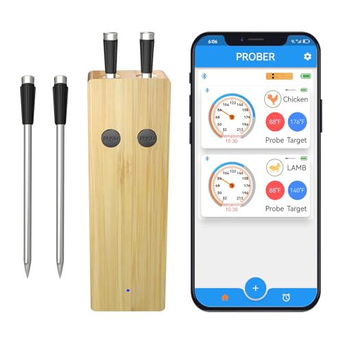 New 500FT Smart Wireless Meat Thermometer APP Control Bluetooth Wireless Digital Cooking Thermometer for Grilling and Smoking/BBQ/Oven/Smoker/Air Fryer/Stove (2*Probe)