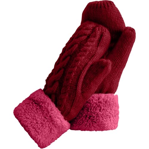 Risipu Womens Winter Gloves Warm Fleece Lining Cozy Cable Knit Thick Gloves Mittens for Cold Weather (Red One Size)