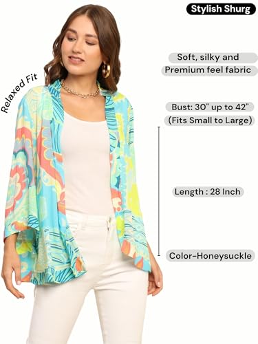 Image of KE KANHA EXPORTS Shrugs for Women Stylish | Beach Outfits for Women Cover Up | Western Summer Shrug for Woman | Soft Silky Free Size Boho Multicolour Kimono Bust 30-42