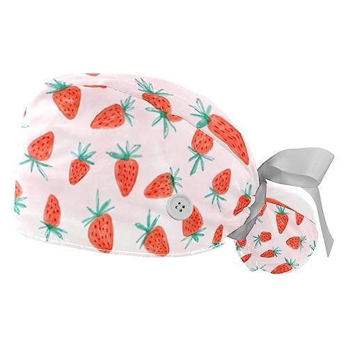 Berret Bouffant Ajustable à motif fraise avec bandeau absorbant pour femme et homme