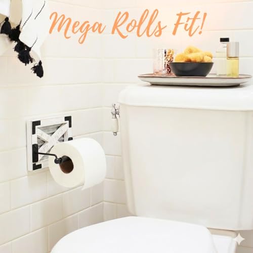 Autumn Alley Farmhouse White Toilet Paper Holder Wall Mount with Bracket - Farmhouse Bathroom Country Decor - Rustic Bathroom Accessories Featuring White Wash Wood, Galvanized Metal, Black Metal