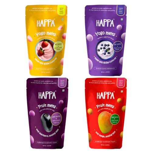 Happa Fruit Melts and Yogo Melts | Mango, Jamun, Strawberry and Blueberry | Real Fruit - Yogurt snacks | Probiotics, Protien, Calcium | Safe from 8 months onwards | Easy to Carry | Pack of 4 (B0DHZRKNS8) Amazon Price History, Amazon Price Tracker