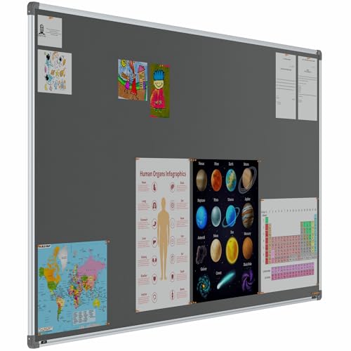Image of Scholar Art Metis 4x8 Feet Bulletin Notice Board for Office, Home & School | Vibrant & Versatile Crape Cloth + High Density Soft Board for Pinning Photos, Sticky Notes & Reminders (Grey)