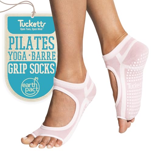 Tucketts Allegro Toeless Pilates Socks with Grips for Women, Non-Slip Open-Toe Grip Socks for Yoga, Barre, Dance, Reformer, Home - Moisture-Wicking, S/M, Size 6-9 - Relaxing Petal - 1 Pair