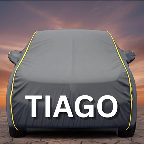 Image of Premium Grey Series 100% Waterproof Car Body Cover for Tiago Cover (All Models) with Mirror Pockets | Triple Stitched, Elastic, Custom Fit, Heat Resistant, Anti-Dust, All-Weather Cover