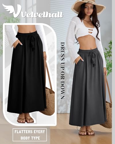 3 Pack Women's Maxi Long Skirts, Ankle Length a Line Elastic High Waist Flowy Boho Casual Skirt with Pockets3