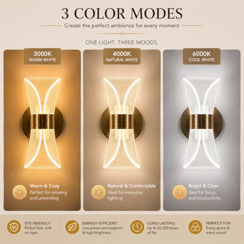 Image of Modern LED Mesh Design Wall Sconce Light, 12W, 3 Color Modes,Gold Finish, 23cm Acrylic Modern Wall Light (Pack of 2)