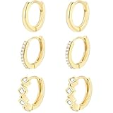 Juego de aretes de aro de oro para mujer, chapados en oro de 14 quilates, aros modernos para múltiples perforaciones, pequeños aretes de circonita cúbica de diamante delicado, hipoalergénicos, regalos