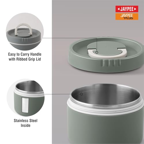 Image of Jaypee Plus Snackpac Sr. Airtight Leakproof Container 500 ml Lunch Box for School, Office, Ideal for Snacks and Meal, Keeps Food Hot & Fresh Inner Stainless Steel Easy to Carry Handle, Greenish Green