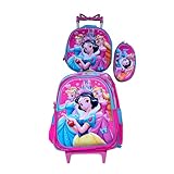 Kit Mochila Infantil Princesas em 3D com Rodinhas + Lancheira Térmica + Estojo Escolar Infantil