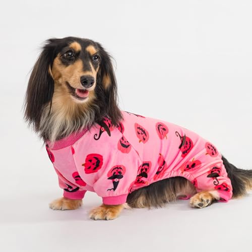Image of Fitwarm Halloween Jack O Lantern Dog Pajamas, Funny Costumes for Small Dogs Girl, Pet Outfit, Pink, Black, Large