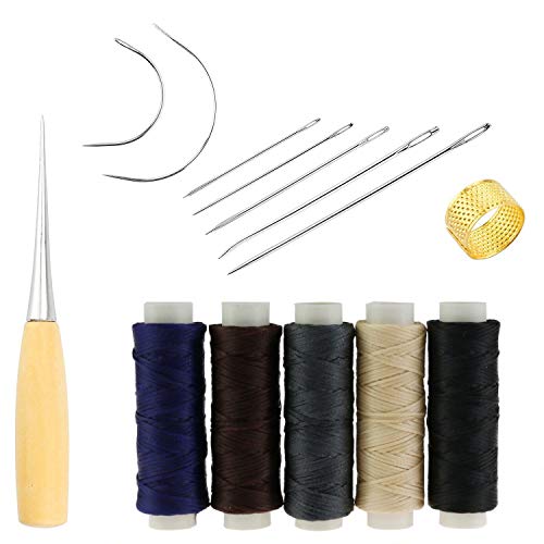 Kit Filo Da Cucito Per Pelle E Tappezzeria - 3 Rotoli Di Nylon Resistente (60m) + 7 Aghi In Acciaio Inox Per Riparazioni