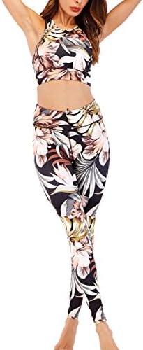 Sexyshine Women's 2 PCS Pattern Print Sports Bra Pants Set Yoga Wear Set Racerback Bra and Leggings Tights(12963CO,M)