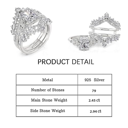 Jeulia 2PCS Interchangeable Engagement Ring Set for Women; 925 Sterling Silver Radiant Cut Butterfly Eternity Ring Band Romantic Wedding Bridal Set with Jewelry Gift Box2