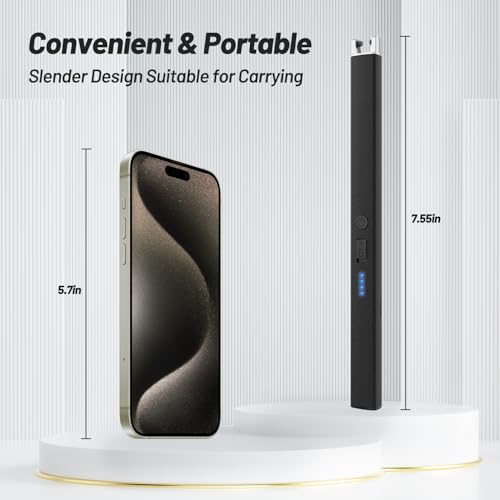VEHHE Windproof Electric Candle Lighter with USB-C Recharge and LED Display - Ideal for BBQ, Camping, and Festivals (Black)