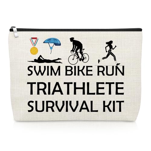 Gevody Triathlon Gifts for Women Makeup Bag Triathlon Gifts for Swim Bike Run Sport Lover Triathlete Christmas Birthday Present for Friend Sister Swim Ride Run Cosmetic Bag Motivational Present