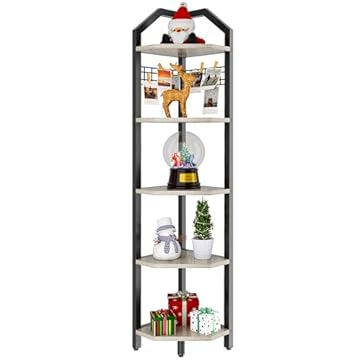 YMYNY Scaffale Angolare a 5 Livelli, Altezza 176CM Libreria, Porta Piante, Scaffale da Bagno, Struttura in Metallo, Libreria ad Angolo, per Soggiorno, Cucina, Grigio HBR006Y