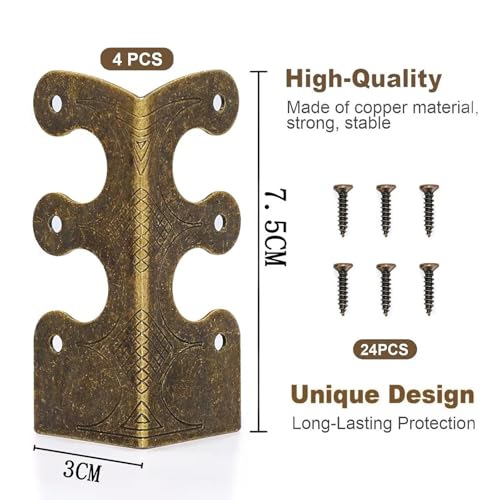 Skiffers Baseboard Corner Protectors 4 Pack, Heavy Duty 3 x 1.2 x 1.2 Inch Large Skirting Board Corner Protectors, Vintage Metal Wall Edge Covers with Mounting Screws (Bronze) — view 2