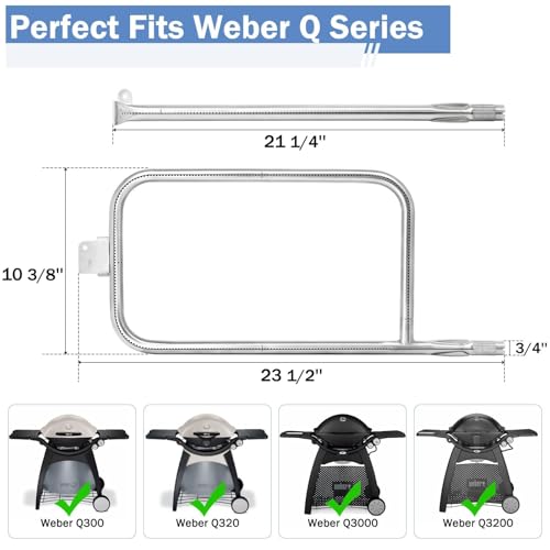 Criditpid Grill Replacement Parts for Weber Q3200, Q300, Q320, Q3000 Gas Grills, 7646 7584 Cooking Grates & 65032 304 Stainless Steel Burner Tube Kit for Weber 586002 57060001 Gas Grill Accessories. by Criditpid - Image 3