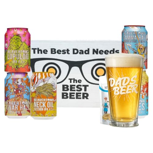Beavertown Best Dad Mixed Craft Beer Gift Pack with Branded Glass & Pub Snacks Neck Oil Gamma Ray Lupuloid APA & Lunar Haze | Gifts for Fathers Day Dad Mens Beer Hamper