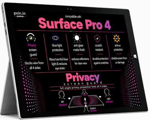 Image of Pxin 360 Pro Privacy Screen guard compatible with Surface Pro 4 | Anti Glare | Anti UV | Anti Blue | Anti Reflection | Privacy Filter | Unbreakable Build