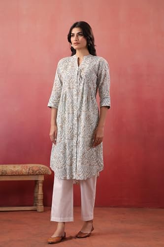 Image of SAVI Women's Cotton Floral Printed Kurti | Straight Fit Ethnic Wear | Casual Kurta | Office Wear Kurti | 3 /4 Sleeves