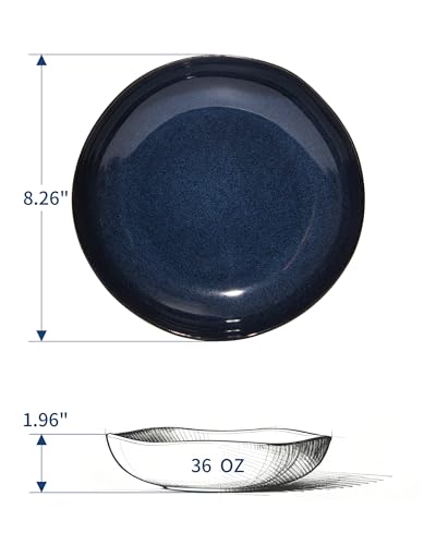 Image of 8.26 inch Ceramic Pasta Bowls Set of 4, 36Oz Large Salad Bowl Plates | Stoneware Serving Bowls for Vegetable, Noodle, Salad, Microwave & Dishwasher Safe, Reactive Glaze Pasta Plates, Starry Blue