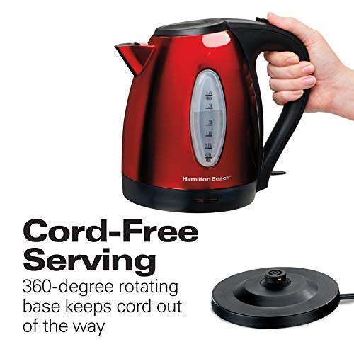 Hamilton Beach Electric Tea Kettle, Water Boiler & Heater, 1.7 L, Cordless, Auto-Shutoff And Boil-Dry Protection, Red #TOP2