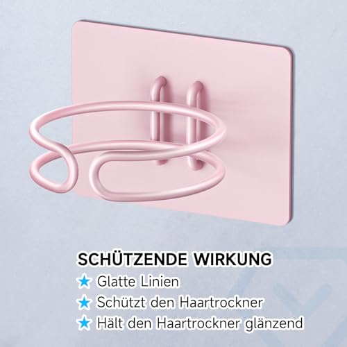 LOXSUN Föhn Halterung, Fönhalter Ohne Bohren, Edelstahl Föhnhalter Wand, Halterung für Fön Aufbewahrung Haartrocknerhalter, Fönhalterung Selbstklebend Föhnhalterungen für Bad (Roségold) 3