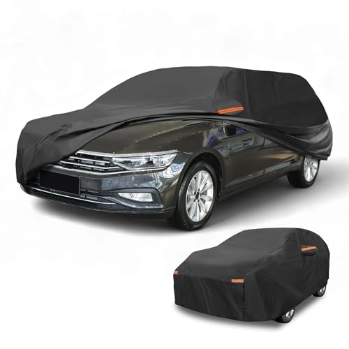Image of Waterproof All-Weather Universal Car Cover with Right Side Zipper, 210T-PU Black Fits for Wagon 190 inch to 198 inch Length