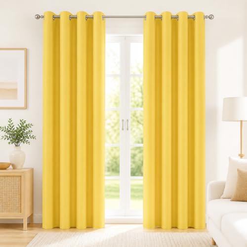Deconovo 100% Blackout Curtains 84 Inch Long for Bedroom with Black Liner