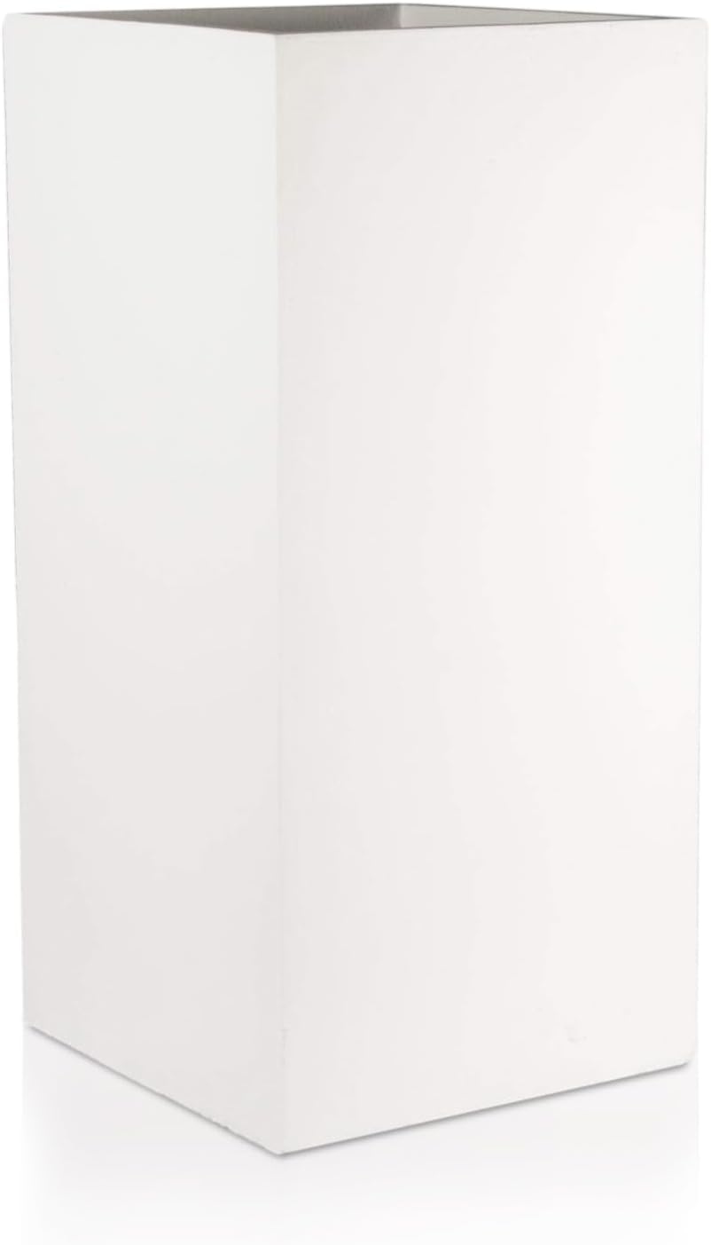 IDEALIST Large 70cm Tall Garden Planters with Drainage Holes | White Reinforced Stone Tall Square Planter L33.5 W33.5 H70.5 cm, 51 litres