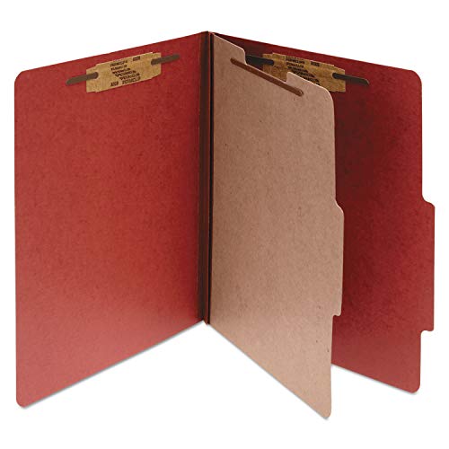 ACCO Classification Folders with Fasteners, Pressboard, 4-Part, Letter Size, Red, 10 per Box (15034)