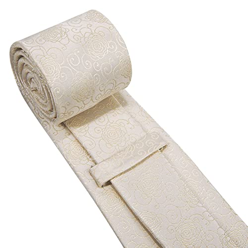 Image of Barry.Wang Flower Ties for Men Handkerchief Cufflinks Set Wedding Necktie Set Party