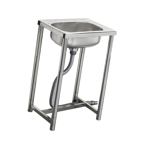 Lavabo de acero inoxidable de baño extragrueso con soporte y desagüe 2