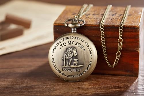 Image of AUGEN Premium Pocket Watch Metal Keychain Son 2 Retro Vintage for Gifting With Key Ring Anti-Rust (Pack Of 1)