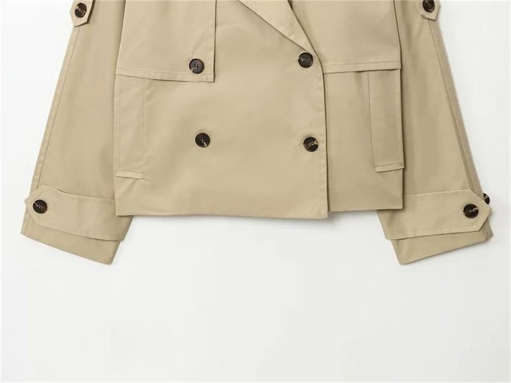 Women Short Trench Coat Women Double Breasted Cropped Jacket Outdoor Coats