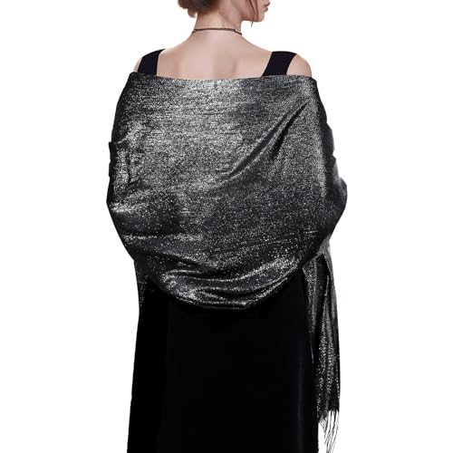 Jmkcoz Womens Pashmina Shawls Wraps Scarf for Evening Dresses Bridal Bridesmaid Wedding Winter Large Warm Soft Silky Scarves (Black)