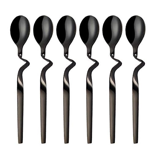 Black Demitasse Espresso Spoon, Seeshine Stainless Steel Jam Honey Spoon, Coffee Stir Spoon with Curved Handle, Set of 6