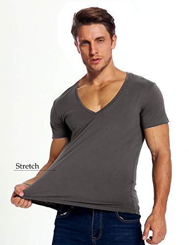 Zecmos V Neck T Shirts Men Deep V Neck Tee Muscle Slim Fit Low Cut Tshirt Dark Grey S — view 3
