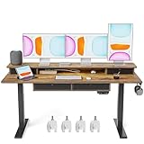 BANTI Height Adjustable Electric Standing Desk with 4 Drawers, 63 x 24 Inch Table with Storage Shelf, Sit Stand Desk, Rustic Brown Top