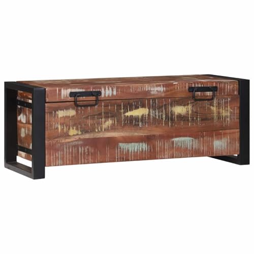 vidaXL Baúl de Almacenamiento Rústico de Madera Maciza con Amplio Espacio | Baúl Decorativo Interior en Multicolor con Marco de Metal Resistente Sala de Estar y Dormitorio | Tamaño 8