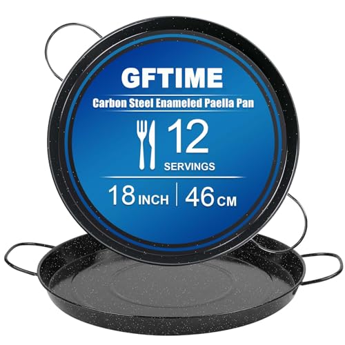 GFTIME Enameled Paella Pan 46cm Paella Pan Non-Stick for 12 Servings Perfect for Mediterranean & Spanish Dishes Suitable for Gas & Electric Stoves (Not Induction)