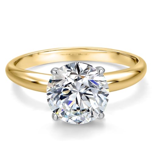 Gem Stone King 0.75-5 Ct 14K Yellow and White Gold IGI Certified Lab Grown Diamond Solitaire Engagement Ring For Women | E-F Color | VS1-VS2 Clarity | Available In Size 5, 6, 7, 8, 92