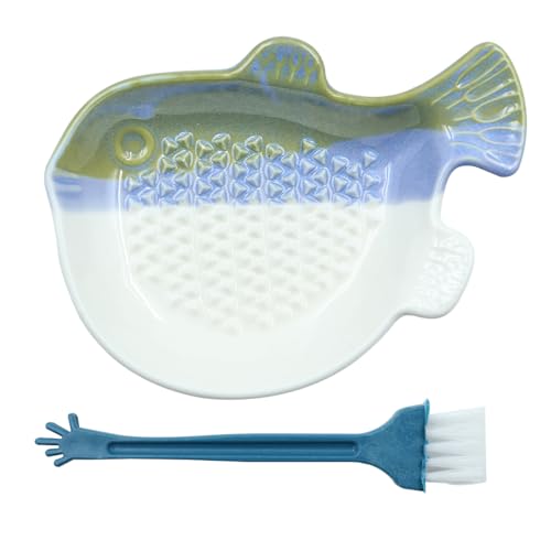 Sarini Garlic Grater Small Fish Ceramic Grater for Garlic Ginger Turmeric Dishwasher Safe