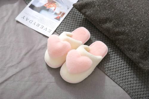 Women's Sweet 3D Heart Love Fuzzy Slippers Slide-On Fluffy Comfortable Fur Lined Indoor Cozy Slippers Girls Gift2
