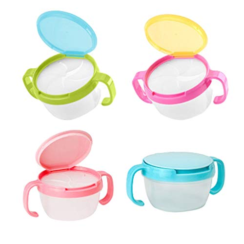 Toyvian 4PCS Children Bowl with Lid, Double Handle Baby Snack Bowl