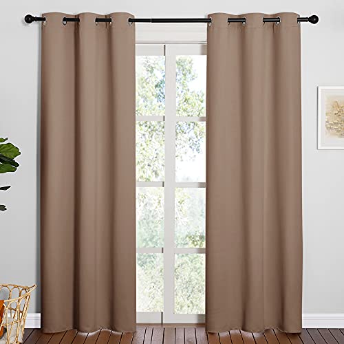 Image of NICETOWN Window Treatment Thermal Insulated Solid Grommet Blackout Curtains /Drapes for Bedroom (1 Pair, 42 by 84 Inch, Cappuccino)